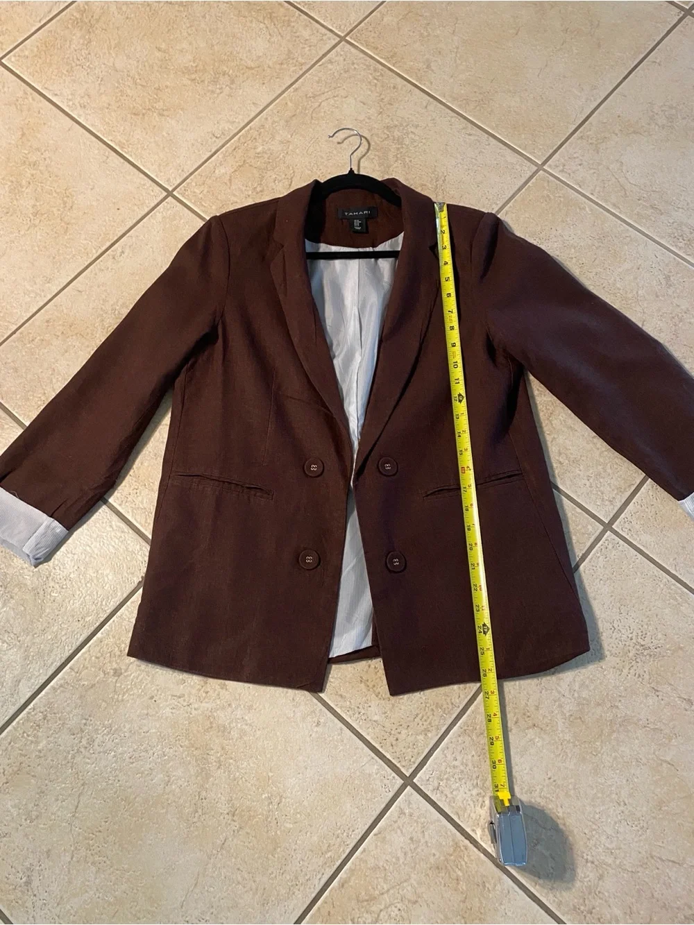 Tahari Linen Brown open Double-Breasted Women's Blazer